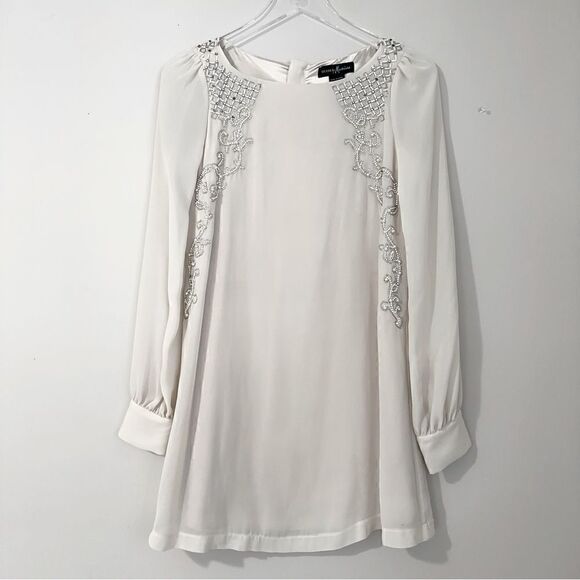 ⭕️ GUESS by Marciano Dress Cream Silver Crystals Embroidered XS - Picture 1 of 10